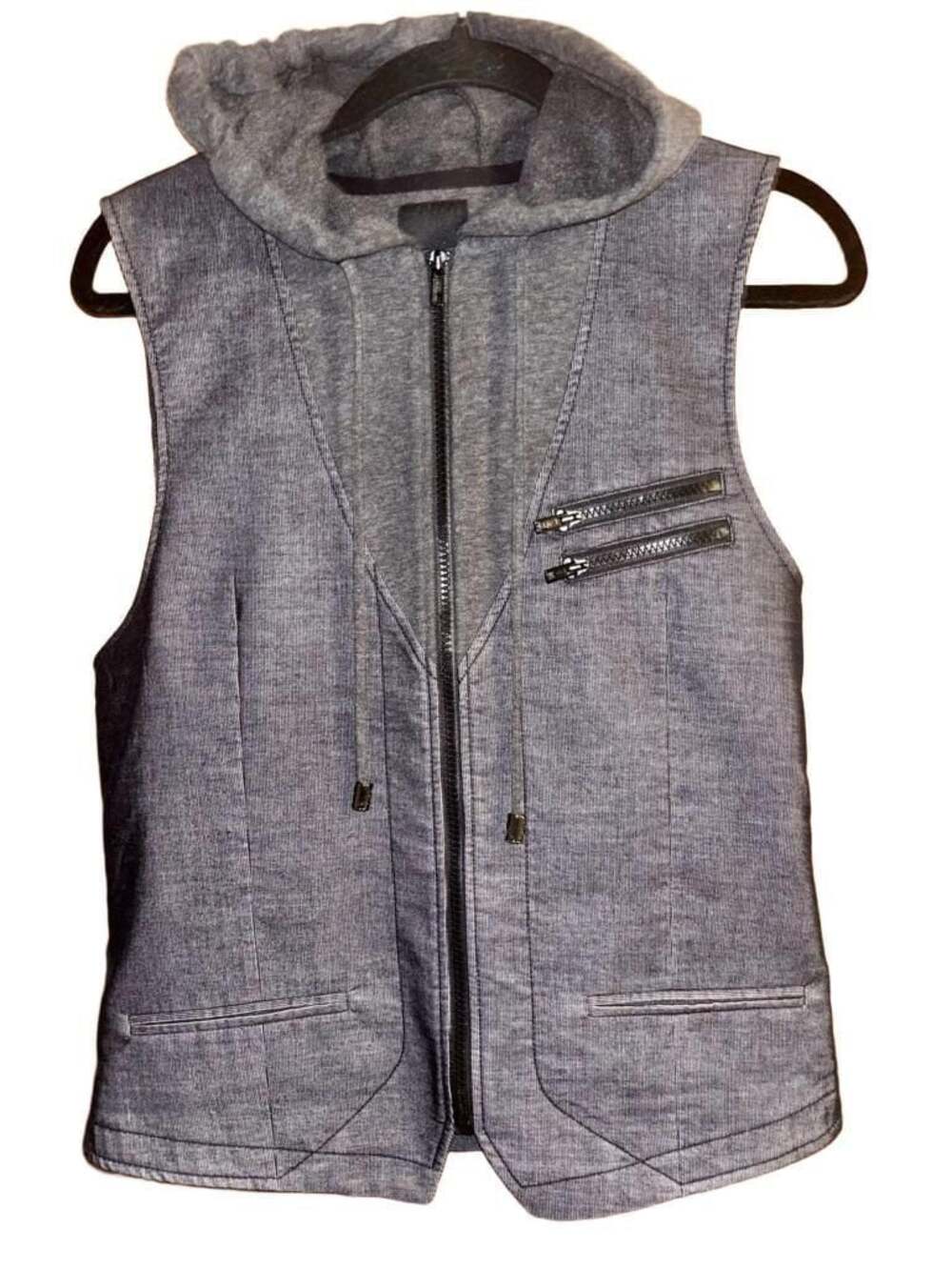 Bar III Men's Gray Woven Hooded Full Zip Vest w/ Double Zip Pockets Size Medium